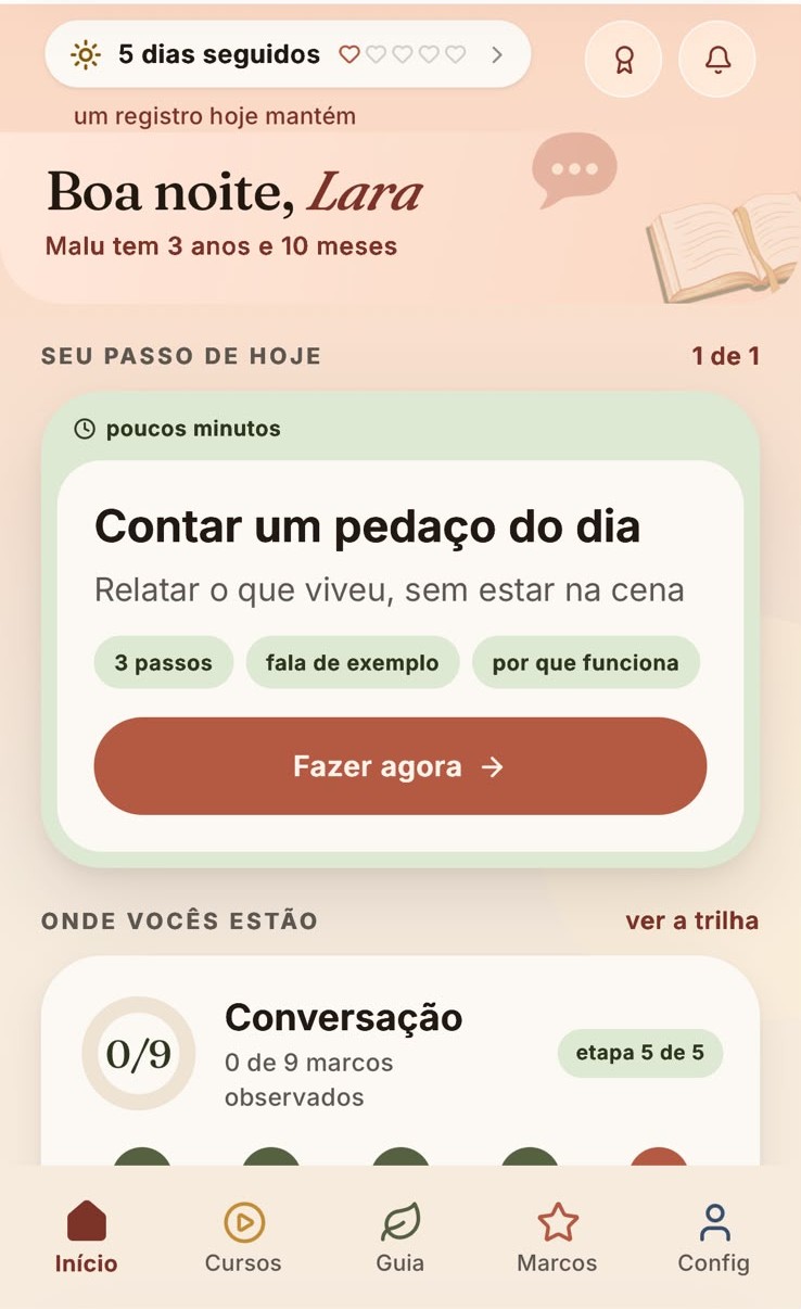 Tela inicial do Iabecê com o passo do dia